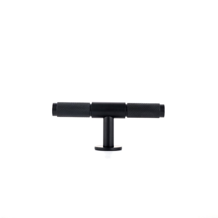 Wraith Knurled T-Bar Pull made from solid brass and finished in matte black, satin brass and satin silver