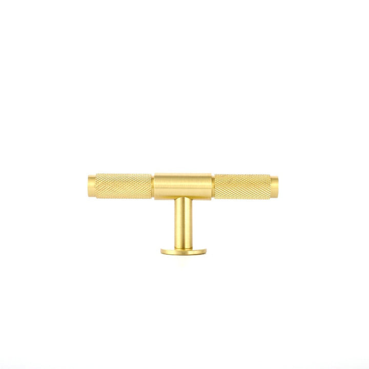 Wraith Knurled T-Bar Pull made from solid brass and finished in matte black, satin brass and satin silver