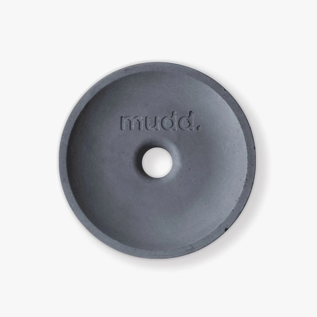 A gray object with the word mudd. concrete on it.