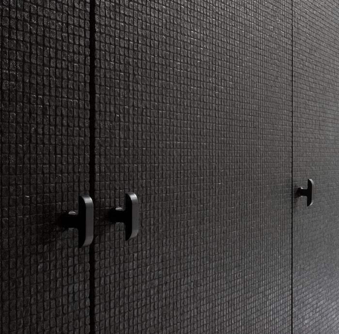 black jules cabinet hardware on black cabinetry