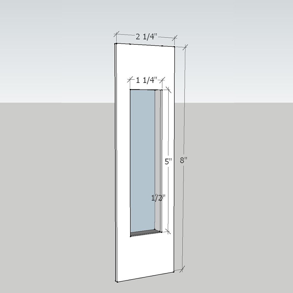 A drawing of a 1925 Flush Door Pull with measurements by 1925Workbench.