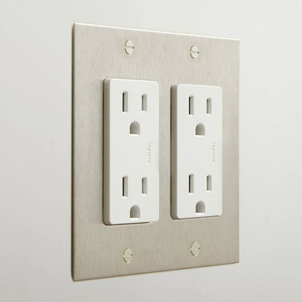 forbes and lomax 2 gang duplex outlet in brushed stainless steel