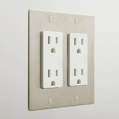 forbes and lomax 2 gang duplex outlet in brushed stainless steel