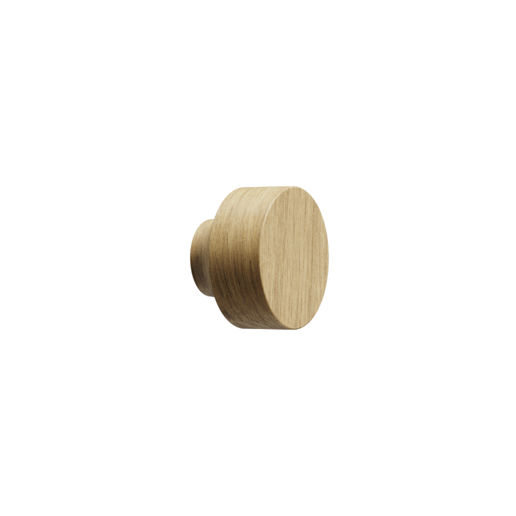 Clear lacquered oak Furnipart Row cabinet knob, a round turned knob with a flat 40 mm face.