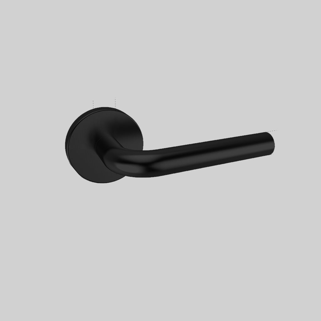 An AHI Door Lever No. 105 Single Dummy on a gray wall.