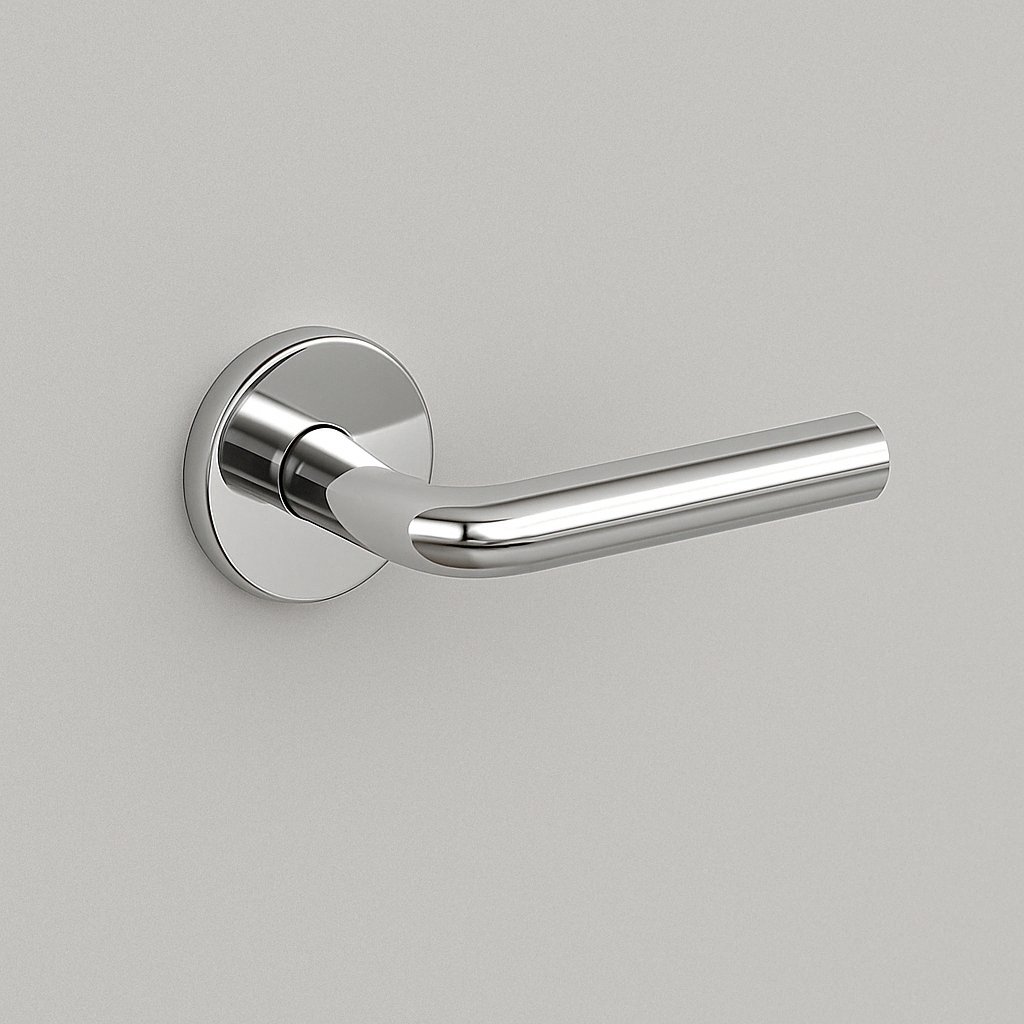 Polished chrome AHI 105 door lever, a curved round-bar lever on a round rose.