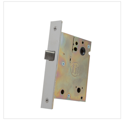 A close up of an Accurate Interior Privacy Mortise Lock on a white background.