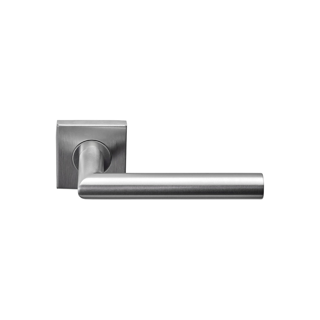 A close up of a Formani BASICS LB2-19BSQ Door Lever with a white background.