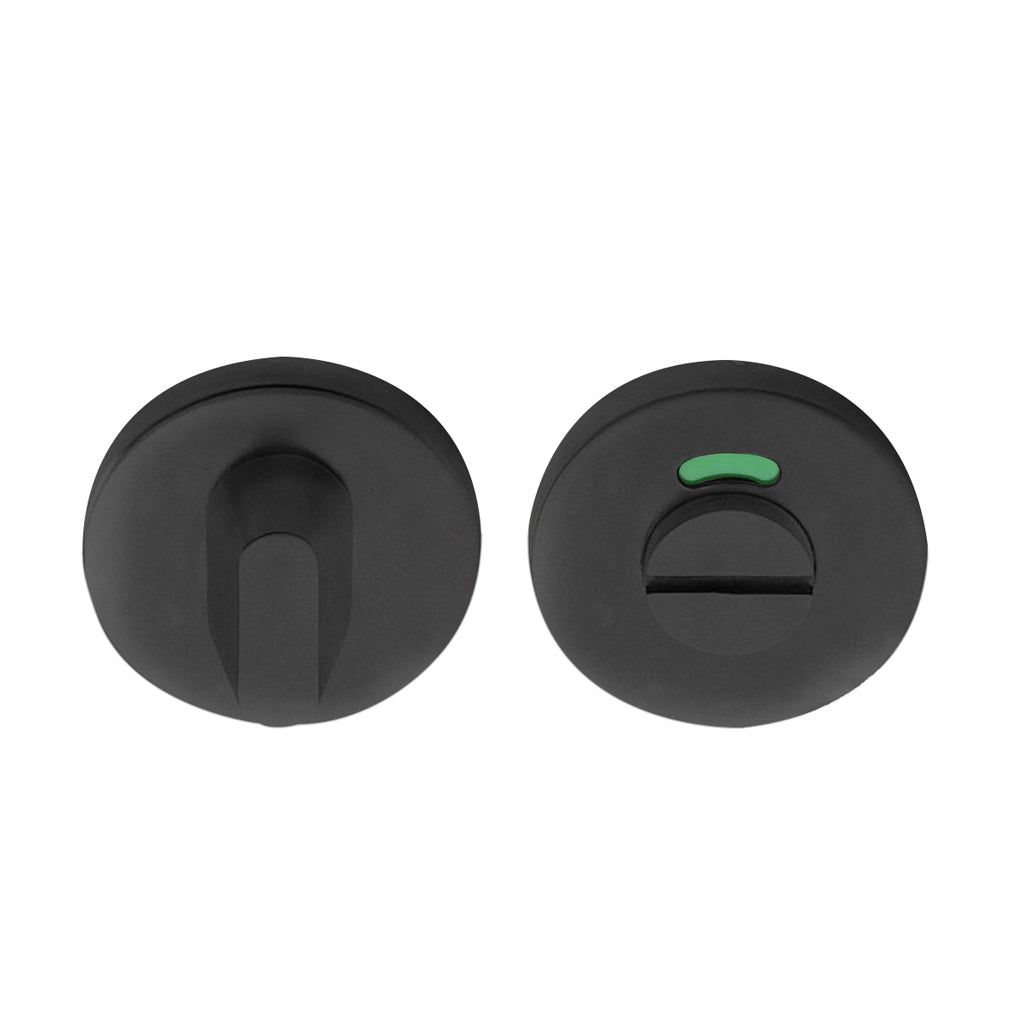 Matte black Formani BASICS LBWC50 indicator thumb turn with a red-green WC indicator.