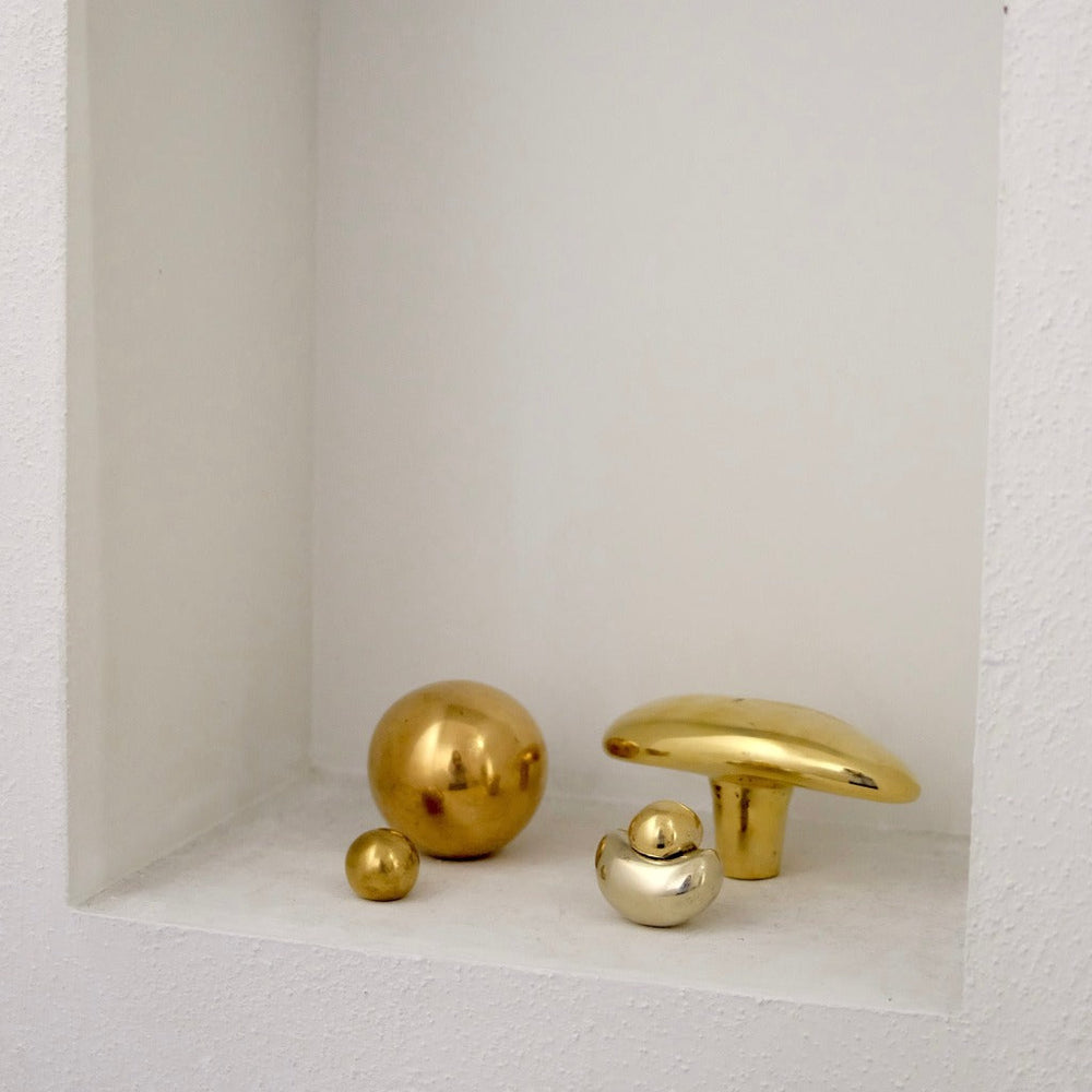 Bean Knob by Maha Alavi: Smooth Polished White Bronze Body + Brass Sphere