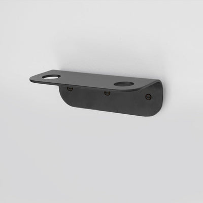 Bende Double Soap Holder in powder coated matte black mounted on white wall with 3 slot head screws