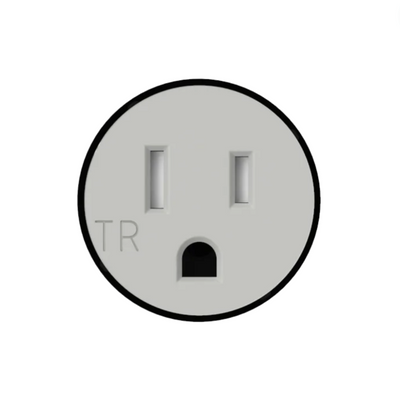 A Bocci white and black electrical outlet with two outlets.