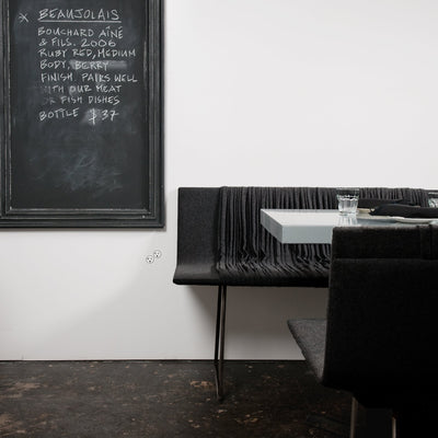 A Bocci 22: Drywall Mud-In Mounting chalkboard on the wall of a restaurant.