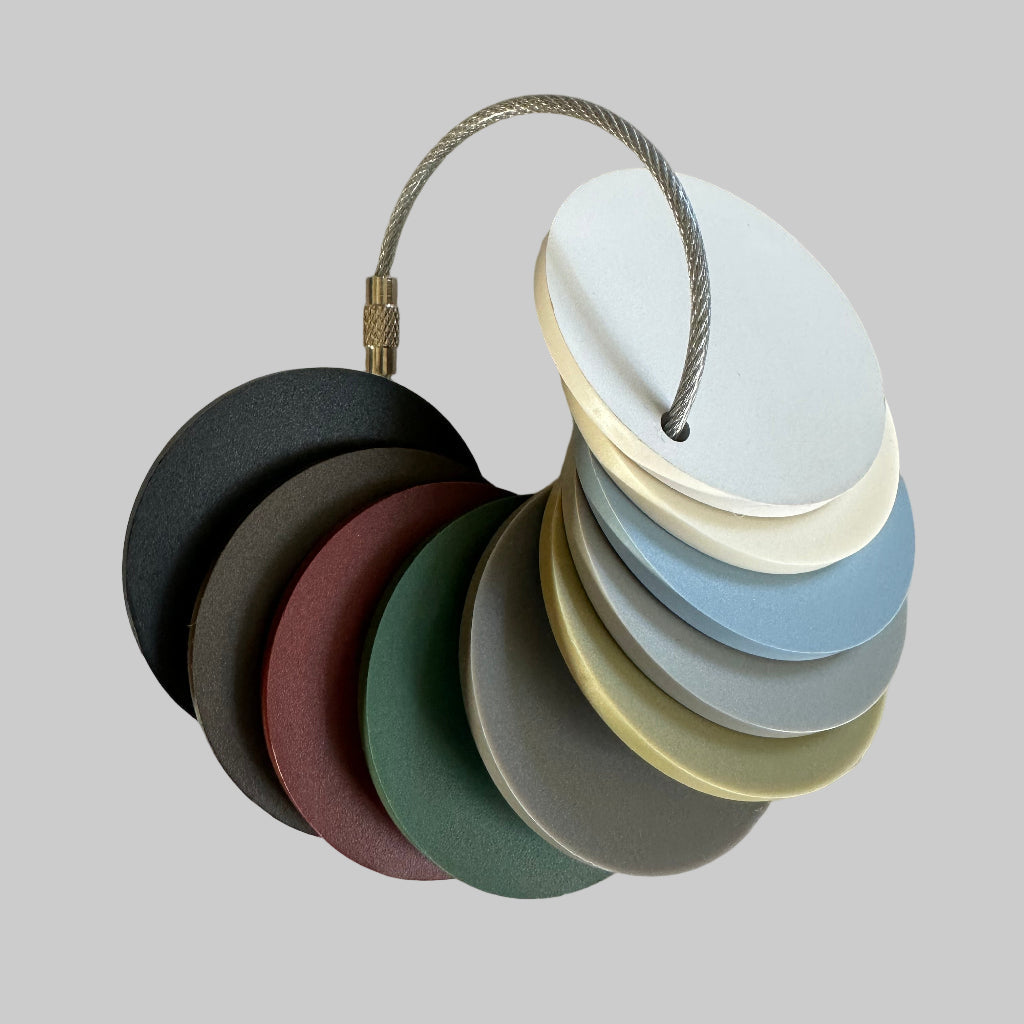 Set of color swatches on a beige background