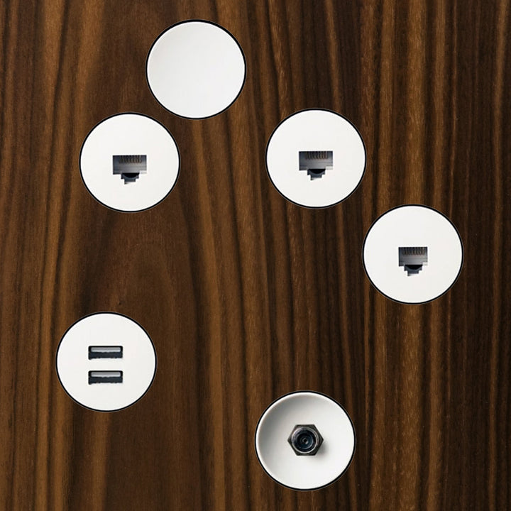 Various Bocci22 components set in a wood wall.