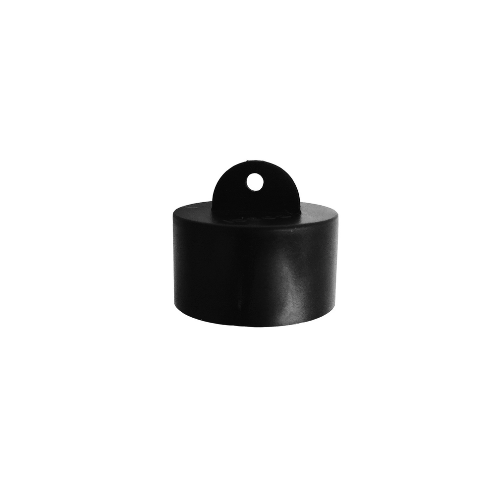 A black Bocci 22 Plaster or Tile Trim Cap with a hole in the middle.