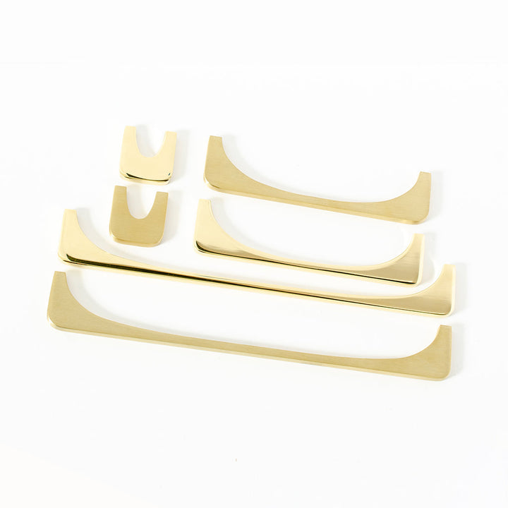 A set of three Baccman Berglund Bridge Pull door handles on a white background.