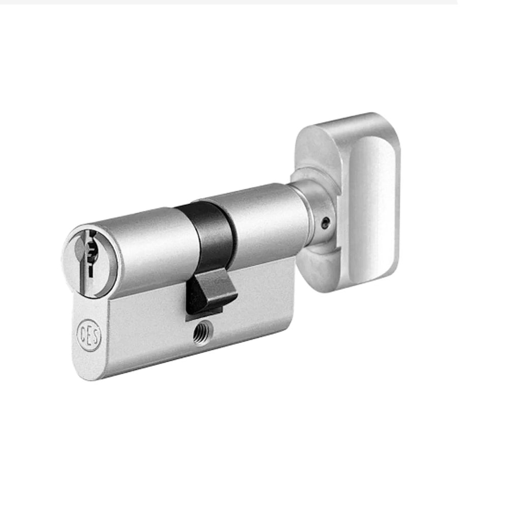 A close up of a CES Key Cylinder 815 Knob CT door lock on a white background.