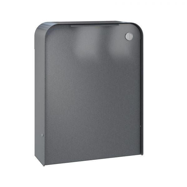 A Serafini gray wall mounted toilet paper dispenser.