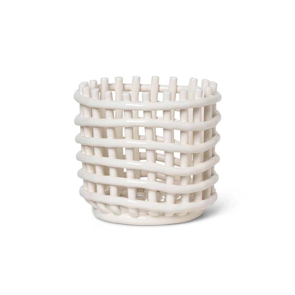 White Ceramic Woven basket from Ferm Living