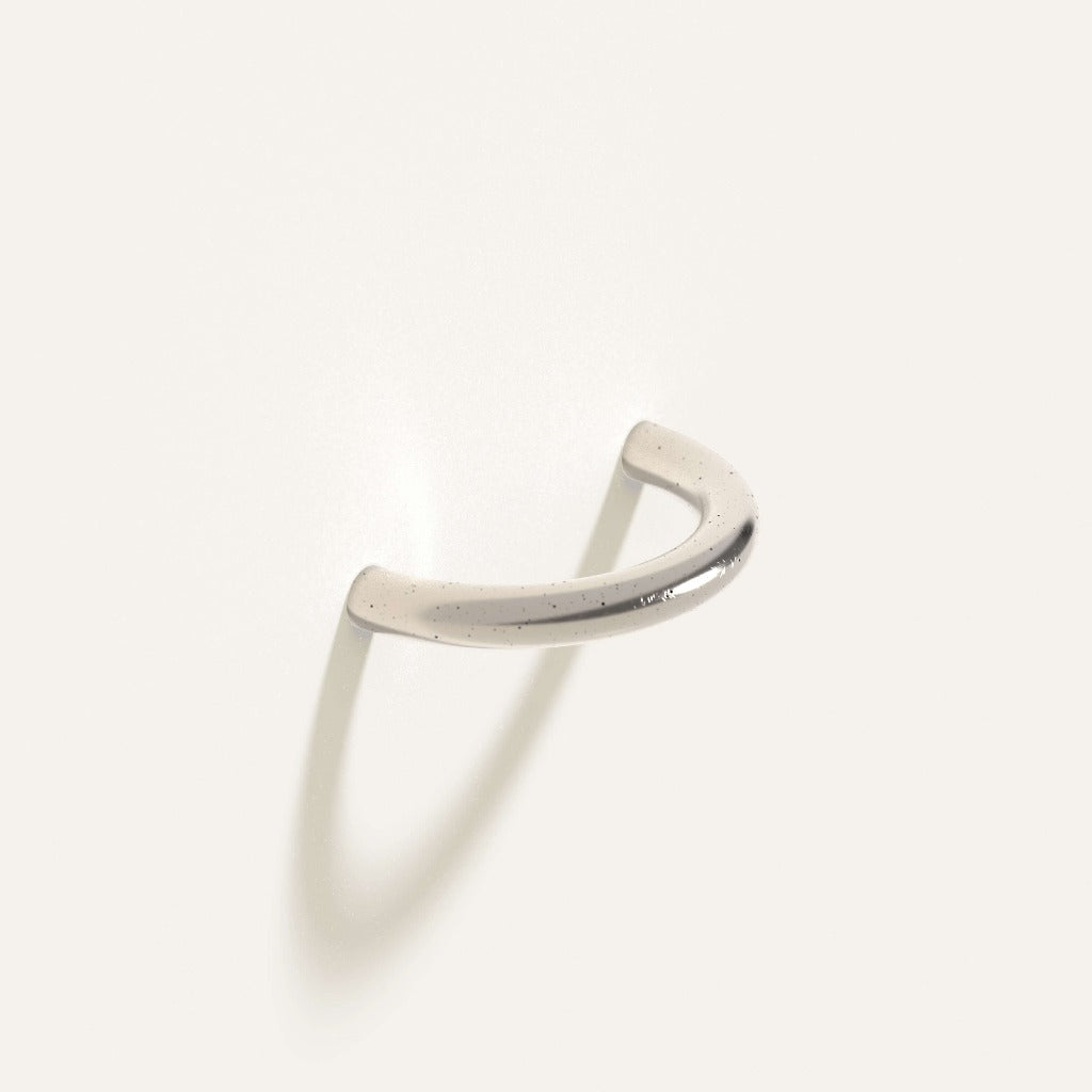 Satin nickel Maha Alavi Cercle thin long pull, a slender elongated cast arc.