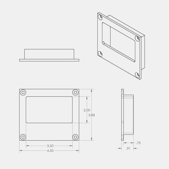 A drawing of a CBH Charlie Flush Pull 345 Sliding Door and Cabinet frame and a drawing of a CBH Charlie Flush Pull 345 Sliding Door and Cabinet.