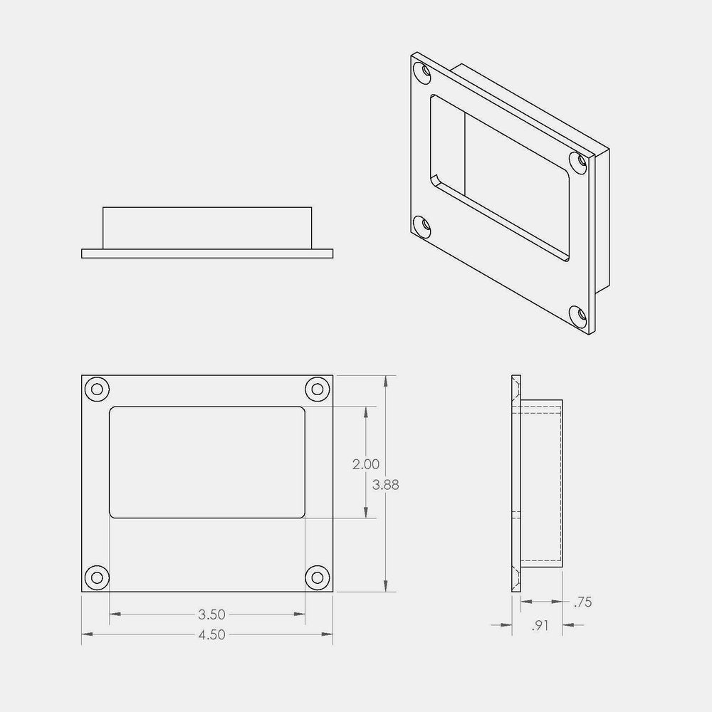 A drawing of a CBH Charlie Flush Pull 345 Sliding Door and Cabinet frame and a drawing of a CBH Charlie Flush Pull 345 Sliding Door and Cabinet.