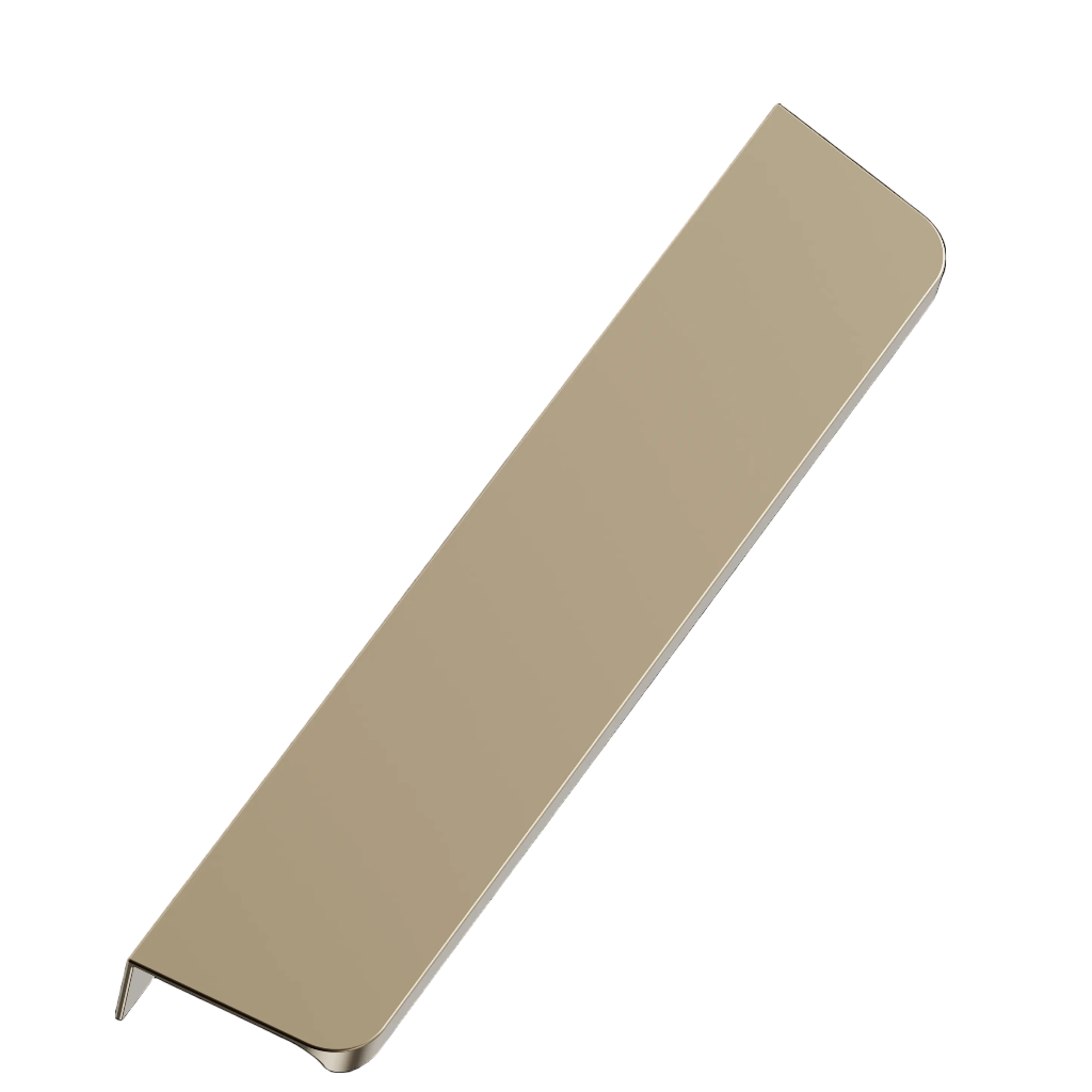 Matte brass Furnipart Comet edge pull, a low profile aluminium handle, 200 mm length.