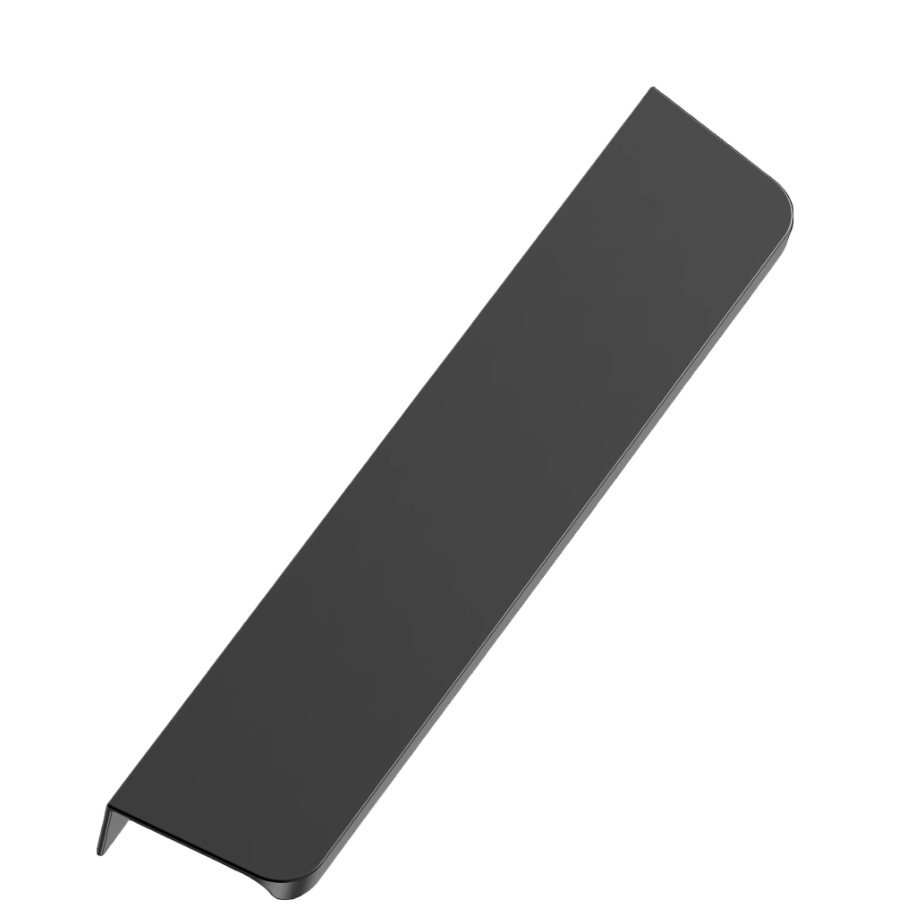 Matte black Furnipart Comet edge pull, a low profile aluminium handle, 200 mm length.