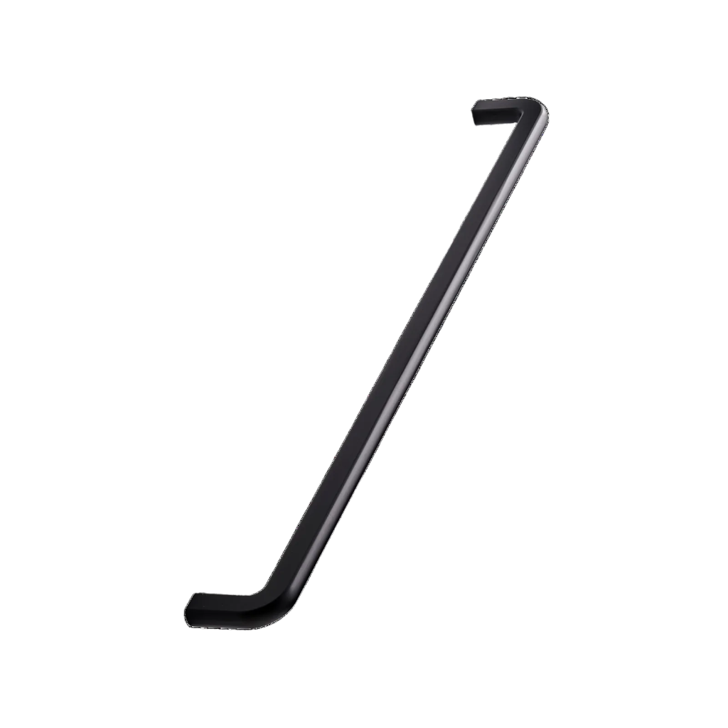 Matte black Furnipart Compact cabinet handle, a slim bar pull with angled ends, 320 mm centre distance.