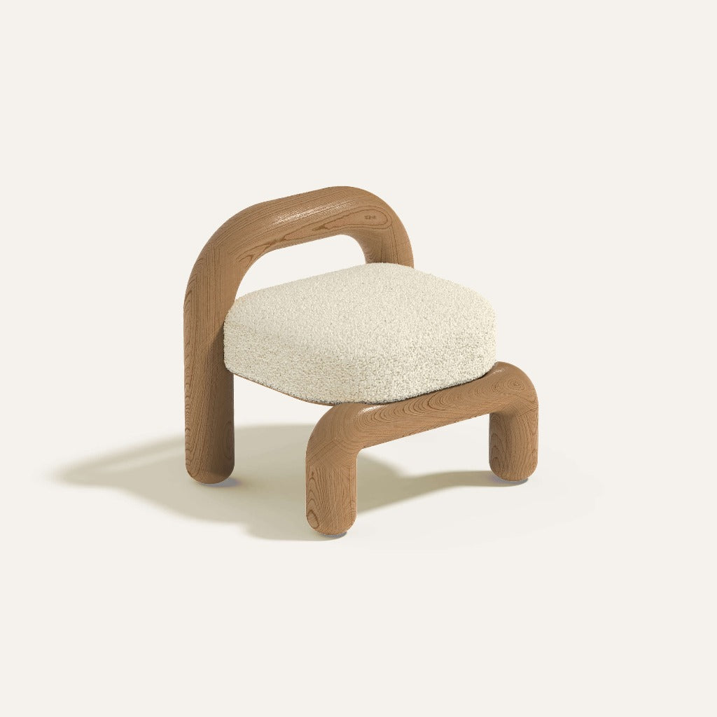 Lithic lounge chair with natural oak frame and cream upholstery