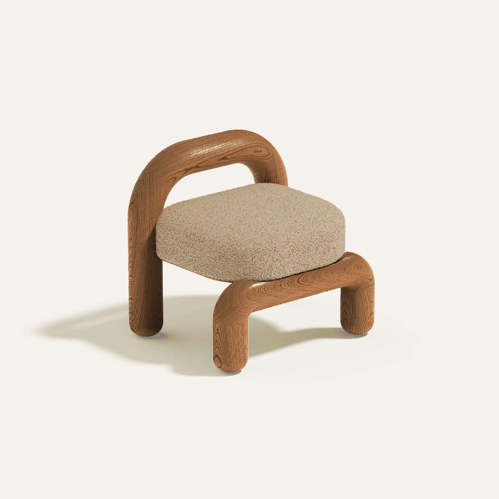 Lithic lounge chair with red oak frame and beige upholstery seat