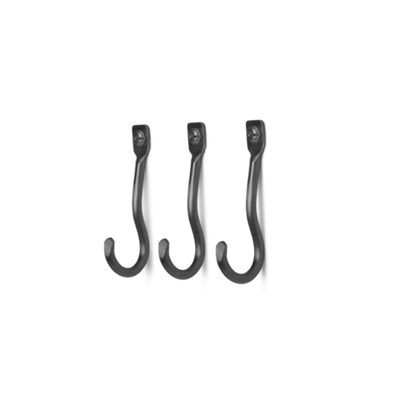 A set of 3 Curvature Hooks by Ferm Living on a black background.