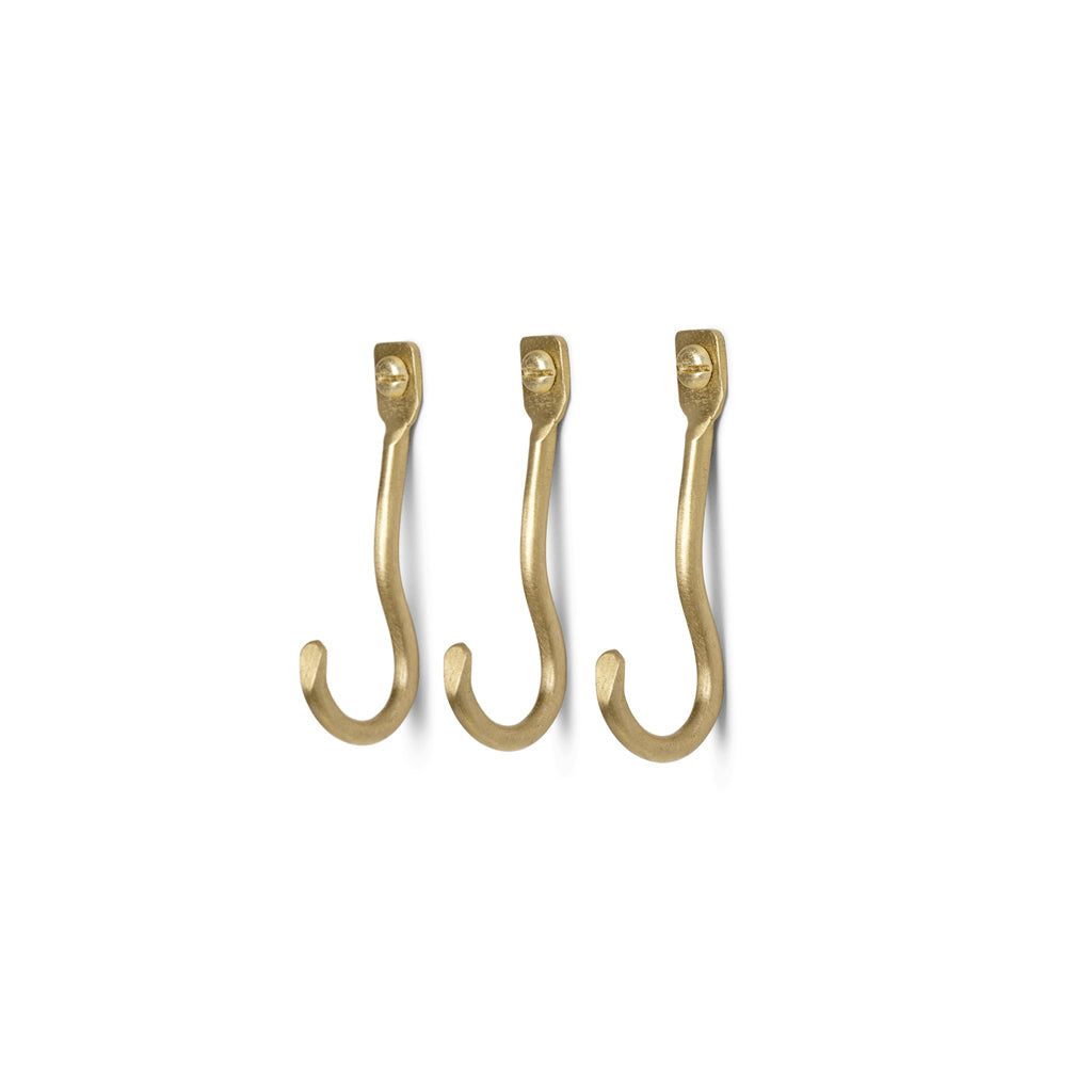 Curvature Hooks, set of 3, brass finish.