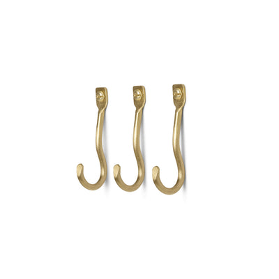 Curvature Hooks, set of 3, brass finish.