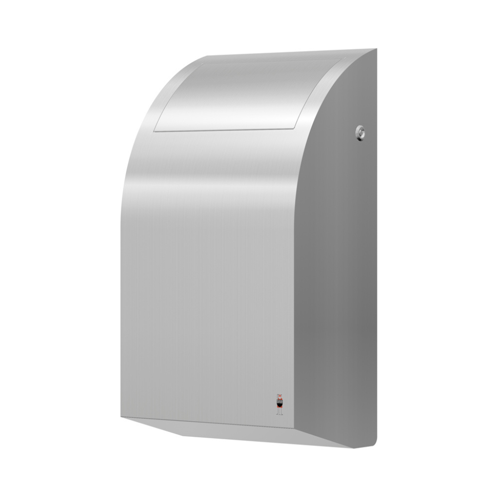 Stainless steel waste bin on white background