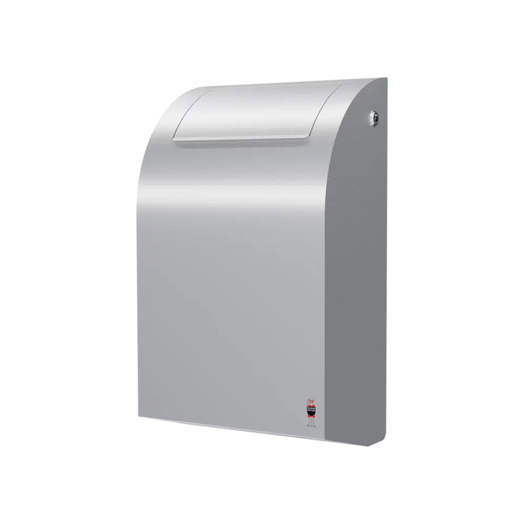 Stainless steel waste bin on white background