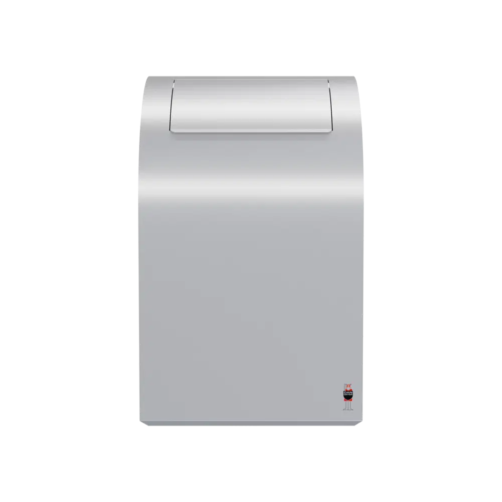 Stainless steel waste bin on white background