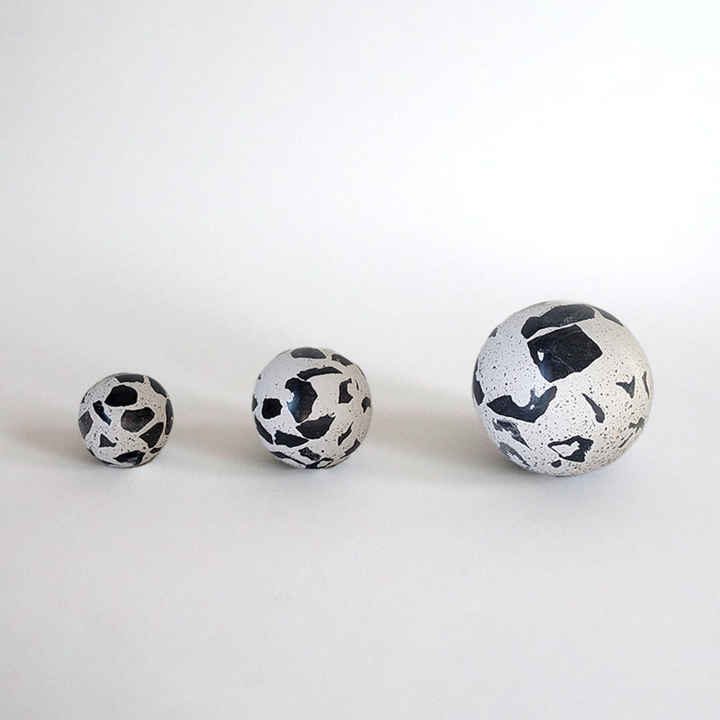 Three Urbi et Orbi Demenico Sphere Knobs on a white surface.