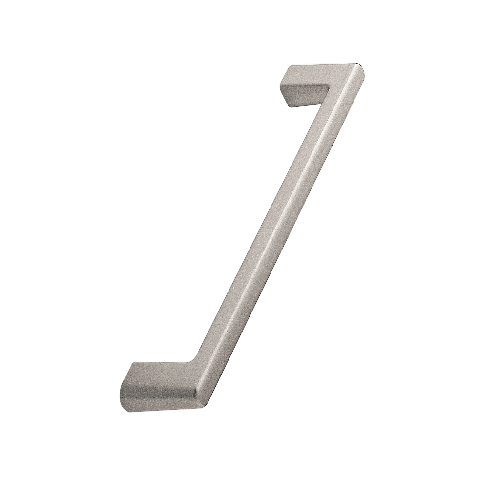 Inox look Furnipart Diner cabinet handle, a rectangular bar pull with angled ends, 160 mm centre distance.