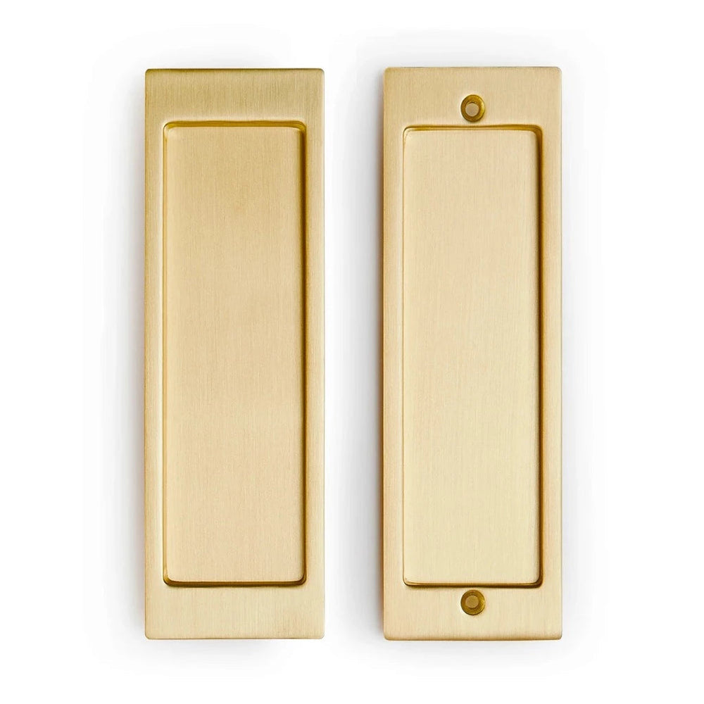 A pair of AHI Explore Pocket Door Set Passage handles on a white background.