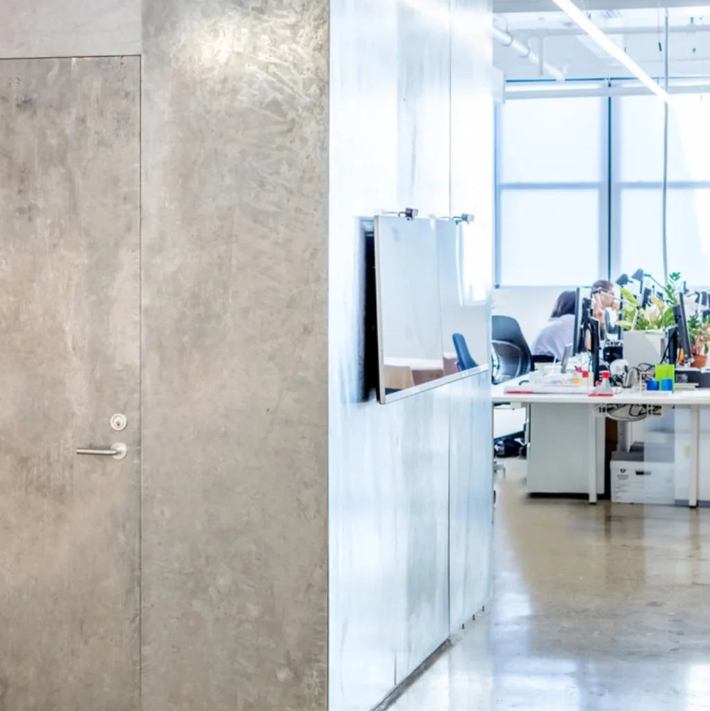 FSB 1075 lever on a glazed office partition at the BIG office in New York.