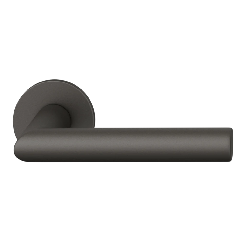 Dark bronze anodized FSB 1076 door lever, a mitred square-section lever on a round rose.