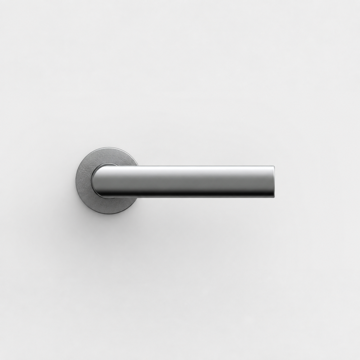 FSB 1108 matte silver door lever with a round rose and ergonomic oval grip on a plain white background.