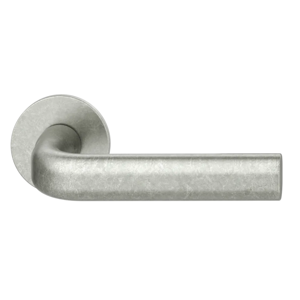 Aluminum pure natural FSB 1242 door lever, a slim oval lever on a round rose.