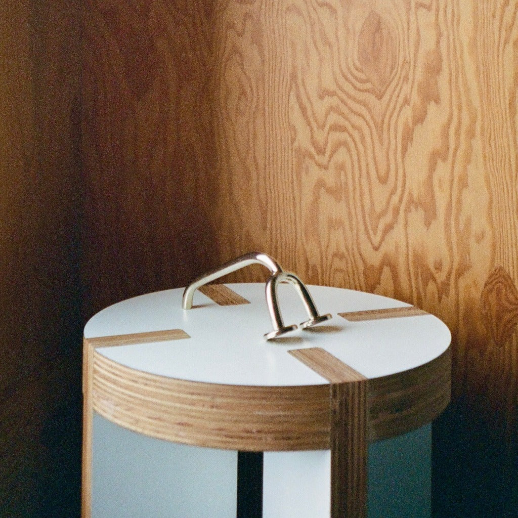 Nickel Maha Alavi Fauna toilet paper holder on a white table.