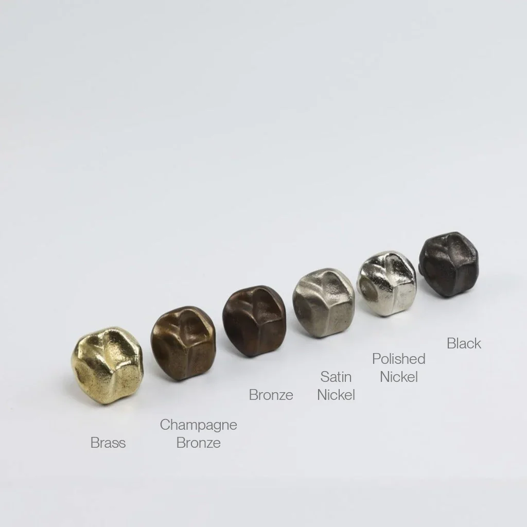 Finish chart showing brass, champagne bronze, bronze, satin nickel, polished nickel and black.