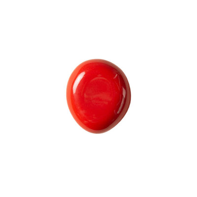 A bright red ceramic wall hook or pull displayed on a white background. The shape is soft and organically round.