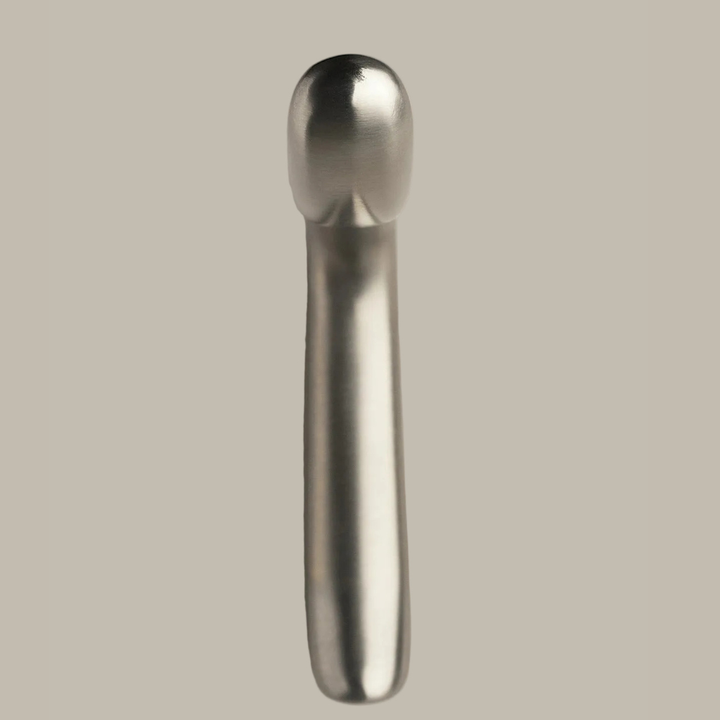 L shaped hook in satin nickel, front view.
