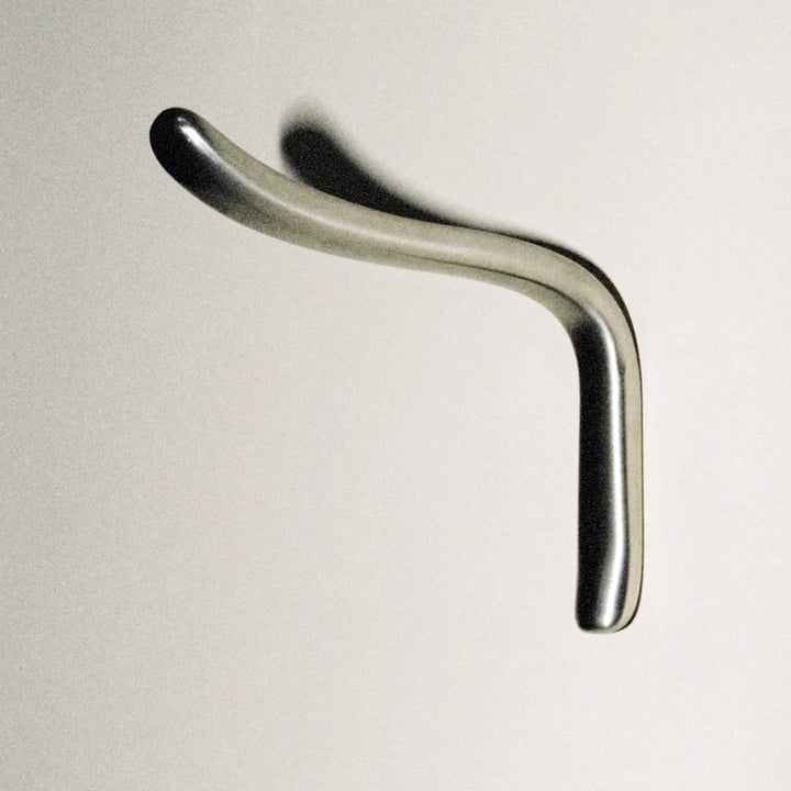 L shaped hook in satin nickel.